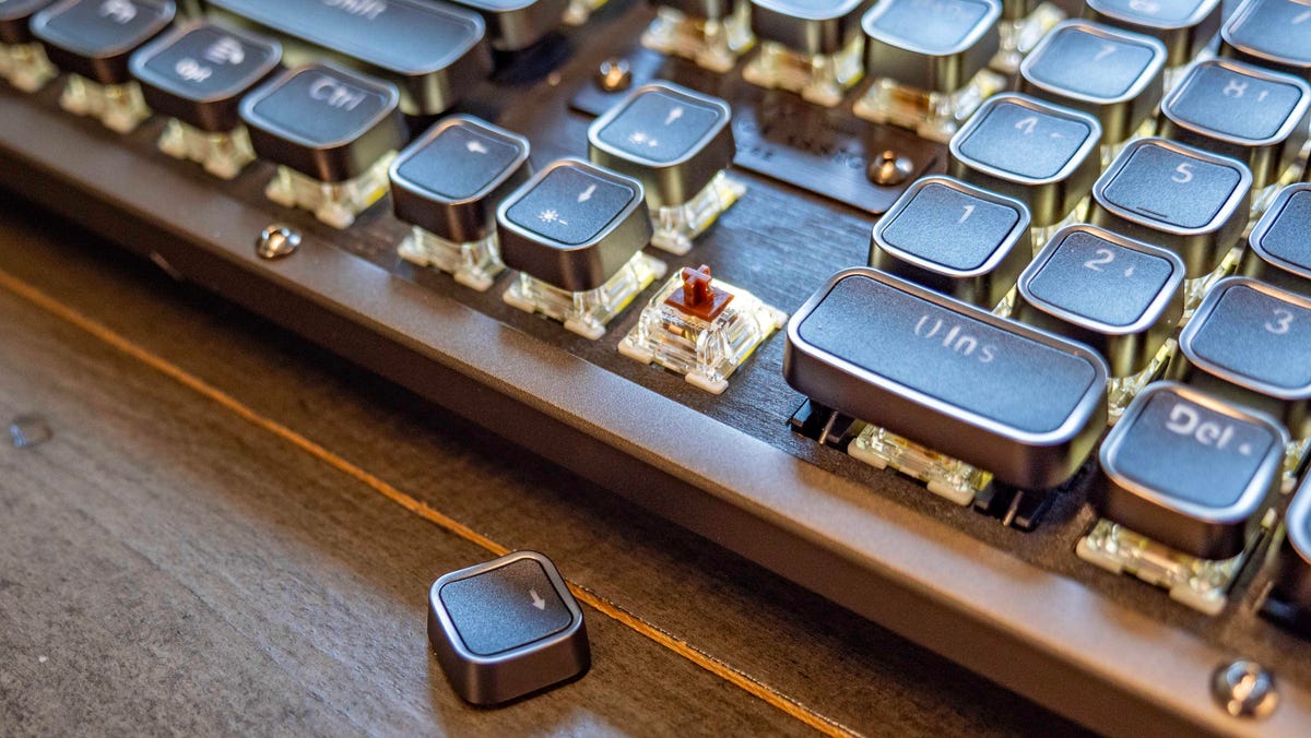 Close-up of the Gateron G Pro 3.0 switches in the Azio RC Prestige keyboard.
