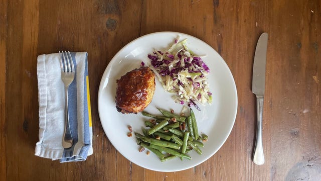 green chef meal on table