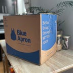 blue apron box on counter