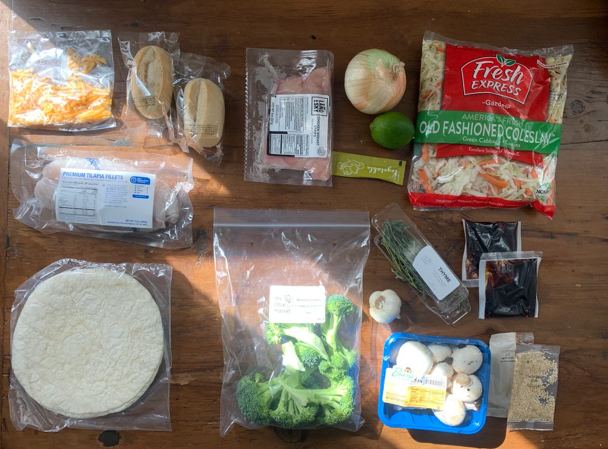 dinnerly ingredients laid out on a table