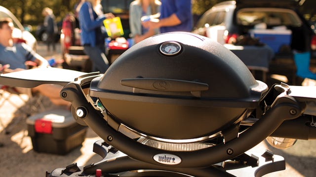 weber q grill at campsite