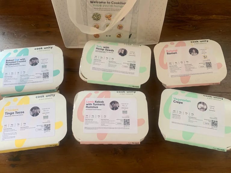 six meals in packages on table