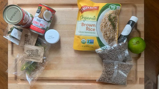 meal kit ingredients on cutting board