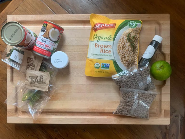 meal kit ingredients on cutting board